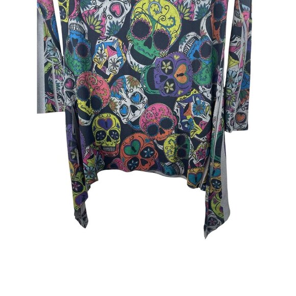 Casa Lee Multicolor Sugar Skull Tunic Top Asymmetrical Hem - Picture 3 of 9